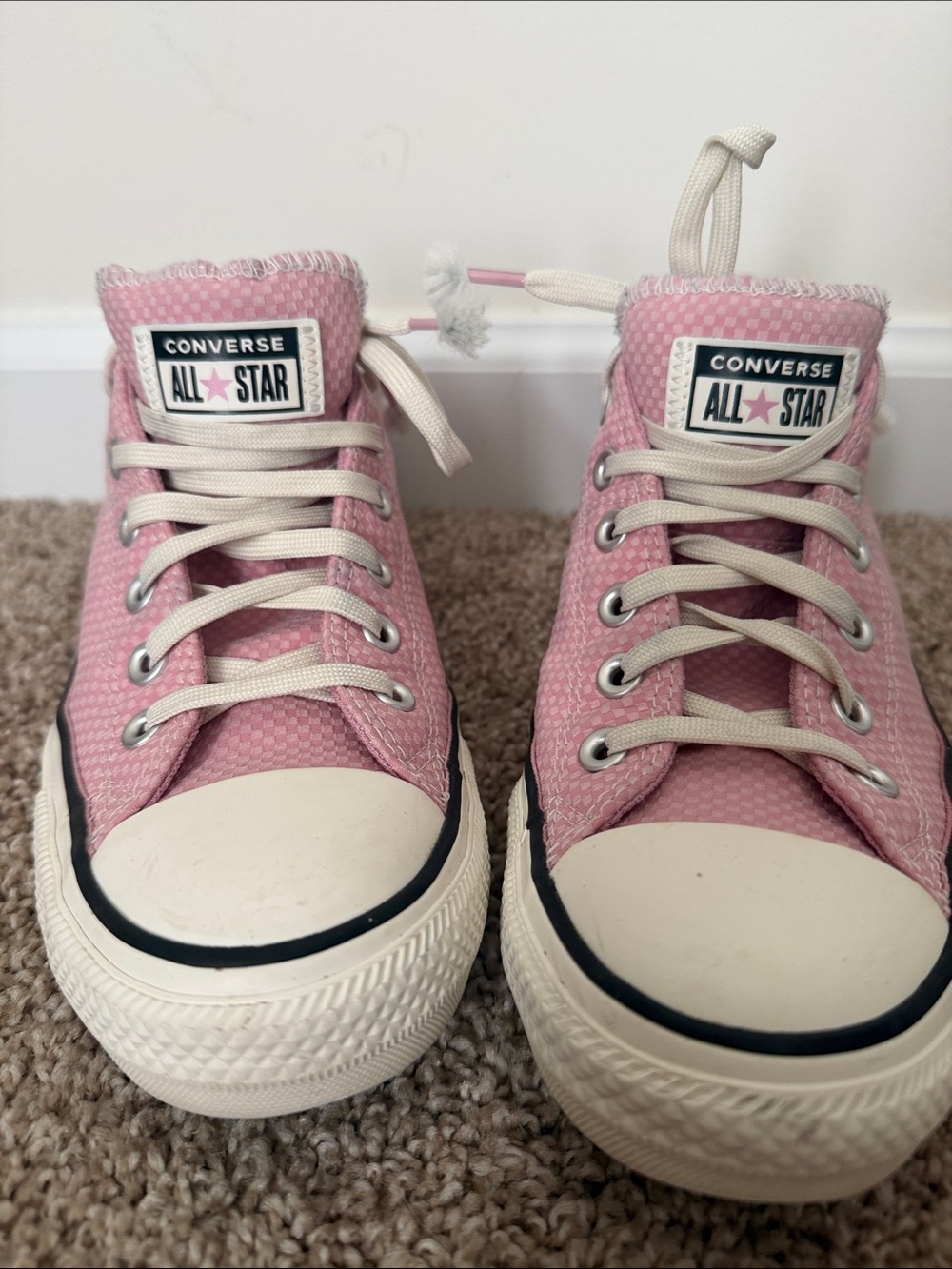 Converse Pink Low Top Canvas Sneakers with Cream Laces